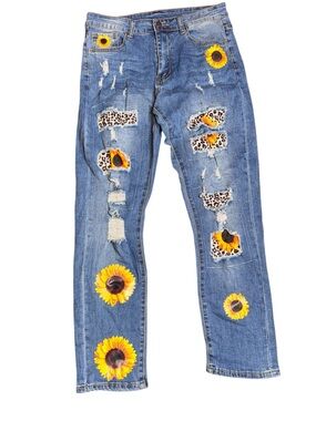 sunflower jeans women’s Sz small hippie maximalist boho animal print distressed